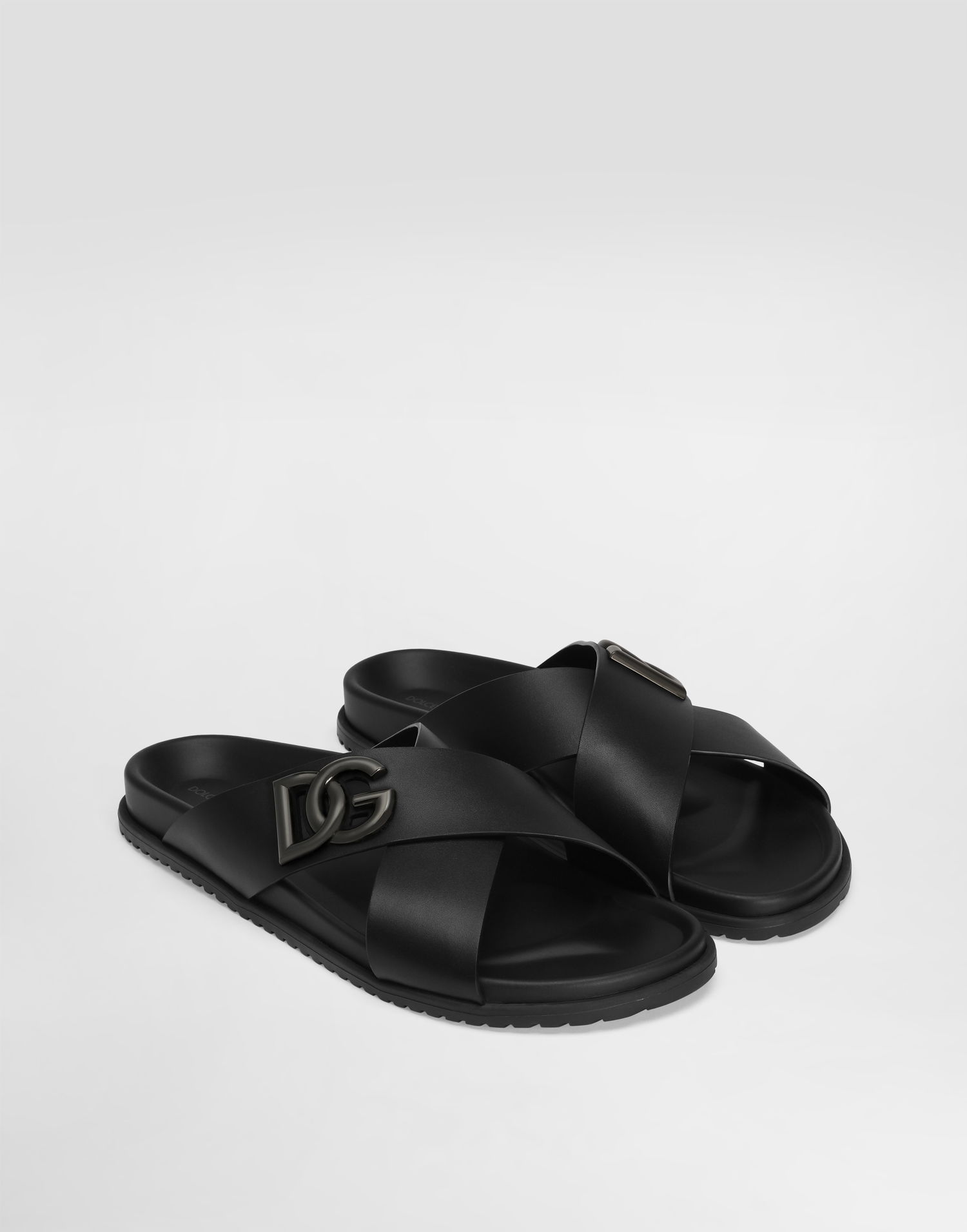 Asusteet Dolce & Gabbana Dolce & Gabbana Calfskin Slides with DG Logo Musta | A80525A9Q6780999, 1