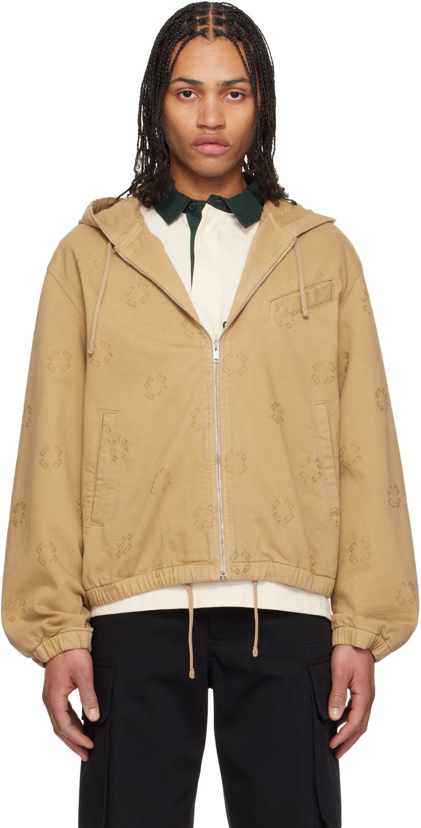 Huppari Givenchy Givenchy Monogram 72 Zipped Denim Jacket Beige | BM01AA5YC6250