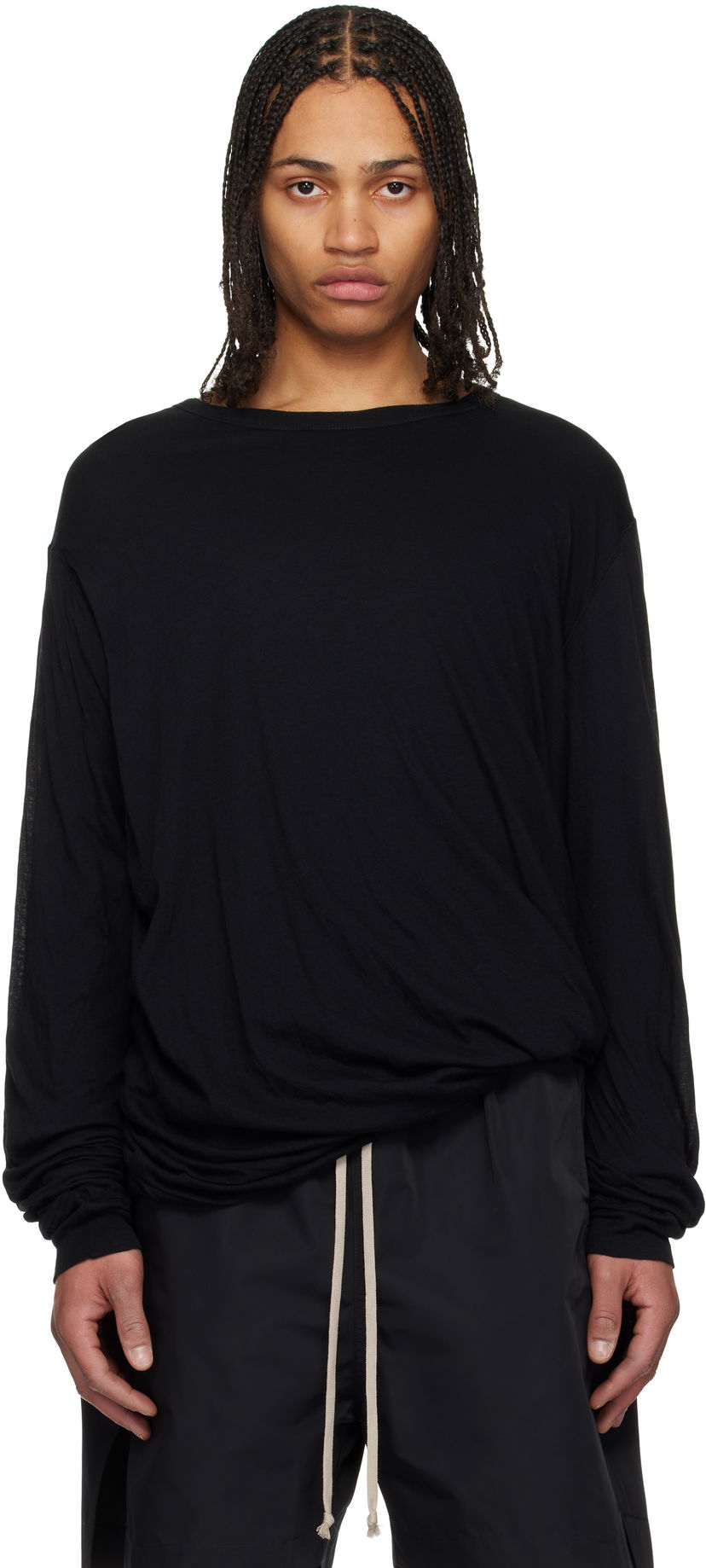 T-paita Rick Owens Rick Owens Hollywood Jumbo Double Long Sleeve T-Shirt Musta | RU01E5258 UC