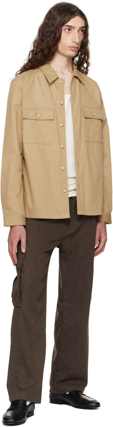 Paita BOSS Oversized-Fit Cotton Gabardine Shirt with Chest Pockets Beige | 50545383, 3