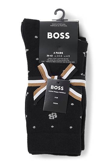 Sukat BOSS Four-pack of regular-length socks with polka dot and monogram details Musta | 50546742, 1