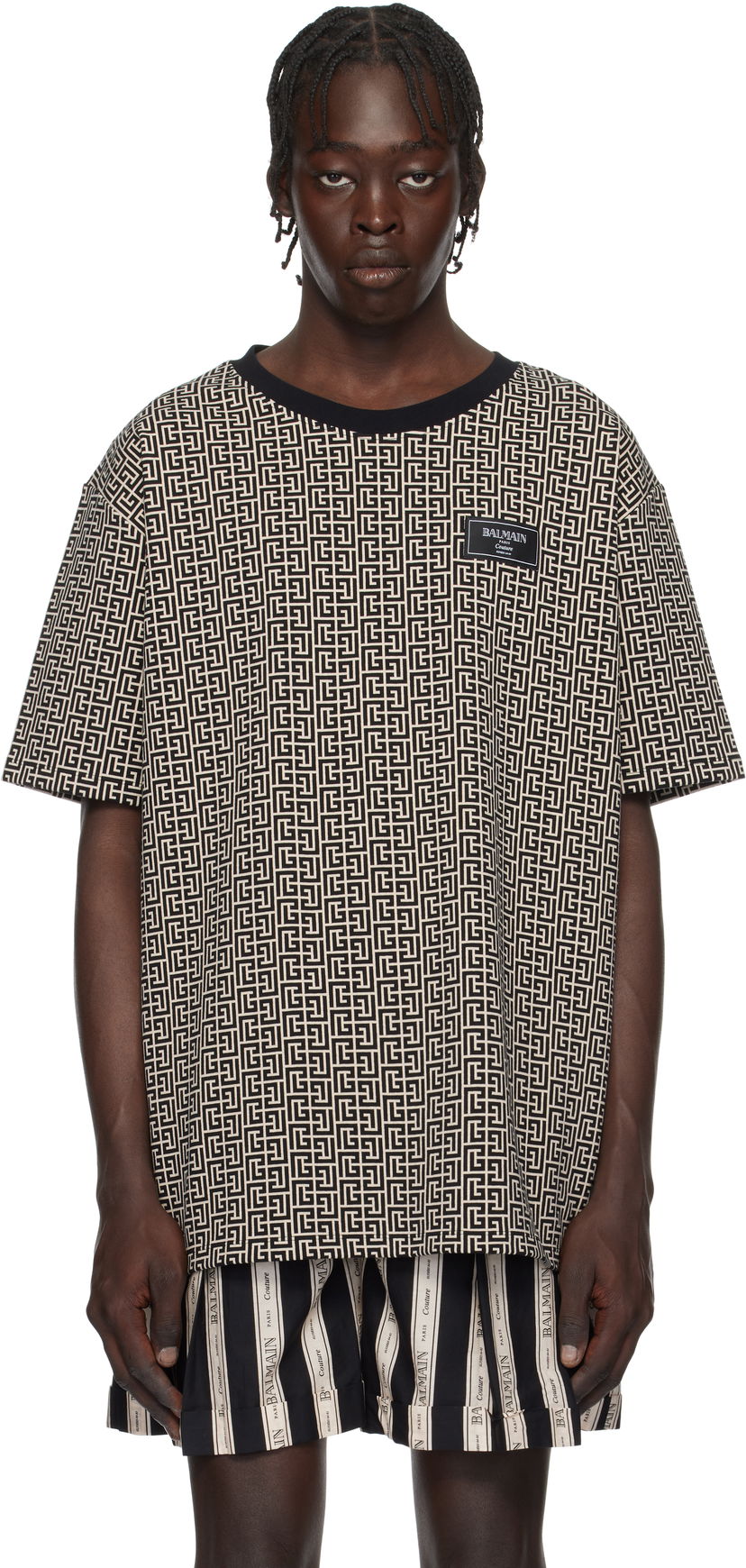 T-paita Balmain Labyrinth Print T-Shirt Harmaa | EH1EG010BC90