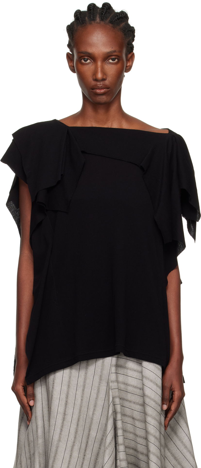 T-paita Yohji Yamamoto YOHJI YAMAMOTO High Twisted Crepe & Interlock Draped T-shirt Musta | FP-T38-082