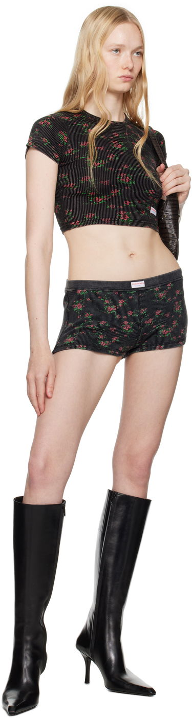 Pikkuhousut Alexander Wang Alexander Wang Floral-Print Ribbed Baby T-shirt Musta | 8C2238046P, 3