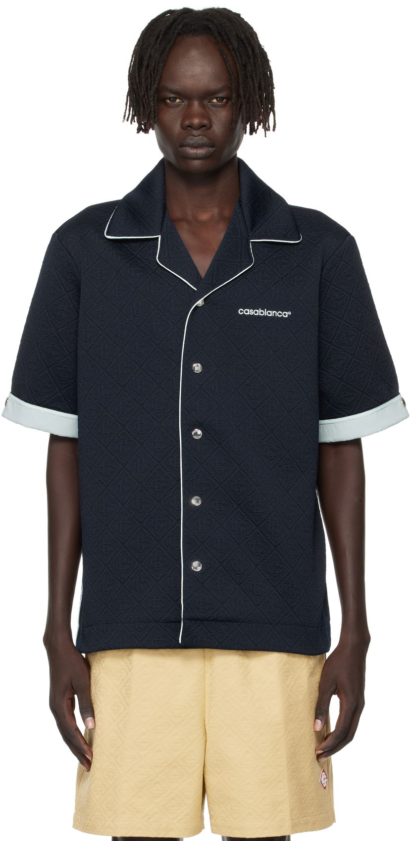 Paita Casablanca Casablanca Jacquard Short Sleeve Shirt Tummansininen | MPF25-SH-190-01