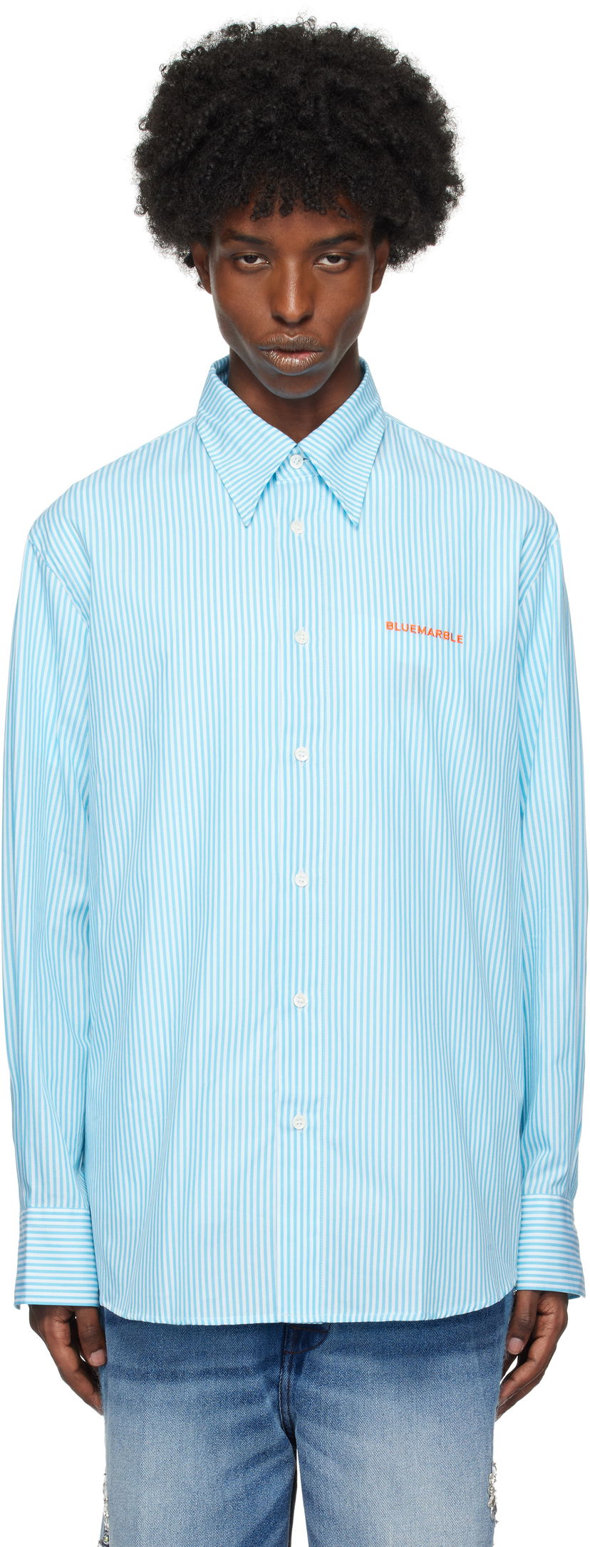 Paita Bluemarble Striped Poplin Shirt Sininen | SH29 PO26B24 BLU
