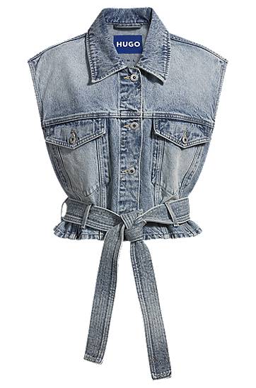 Liivi BOSS HUGO Cropped Denim Vest with Tie Belt Sininen | 50537493