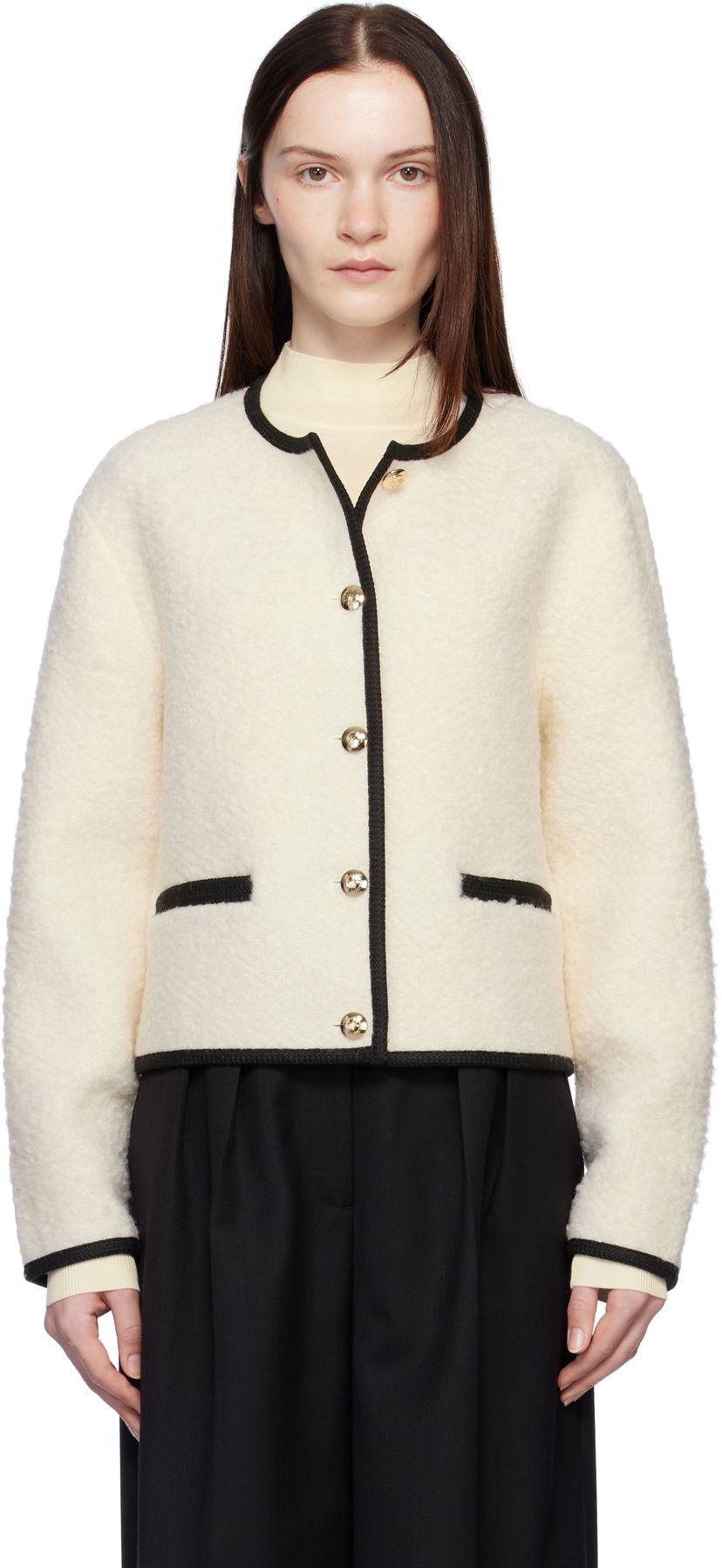 Takki Anine Bing Boucle Buttoned Jacket Valkoinen | A-01-10223-IVY26
