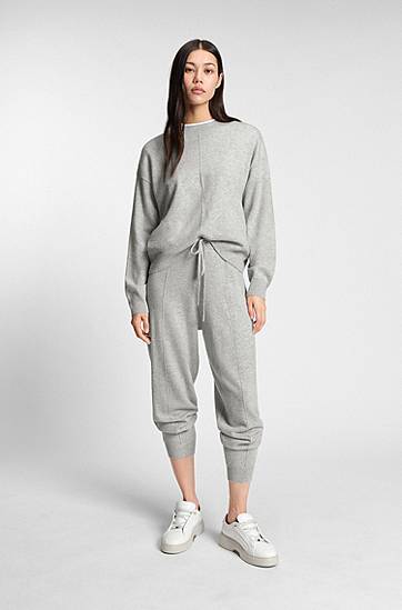 Verryttelyhousut BOSS Cashmere Drawstring Tracksuit Bottoms with Cuffed Hems and Front Seams Harmaa | 50547858, 1