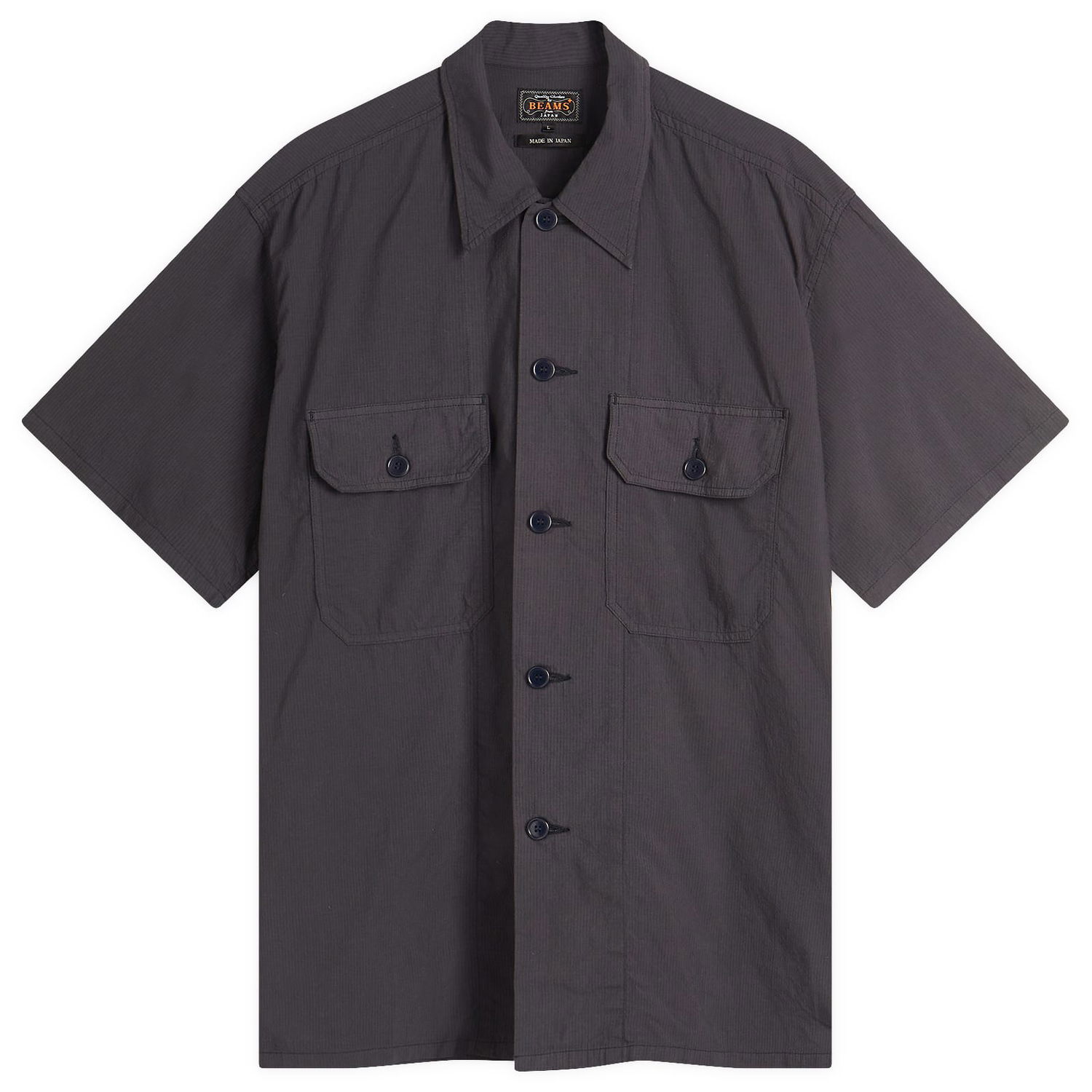 Paita BEAMS Beams Plus Textured Ripstop Short Sleeve Shirt, Size Large Harmaa | 3801-0186-139-79, 1