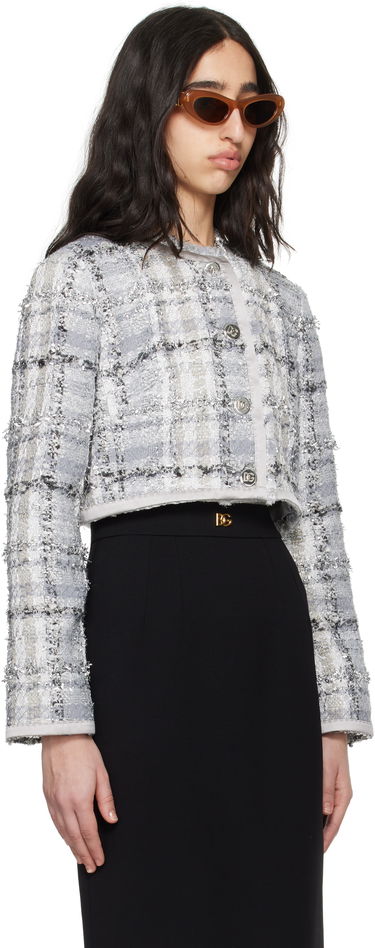 Takki Dolce & Gabbana Dolce&Gabbana Short Check Lurex Raschel Tweed Jacket Harmaa | F27DQT FQZAE, 1