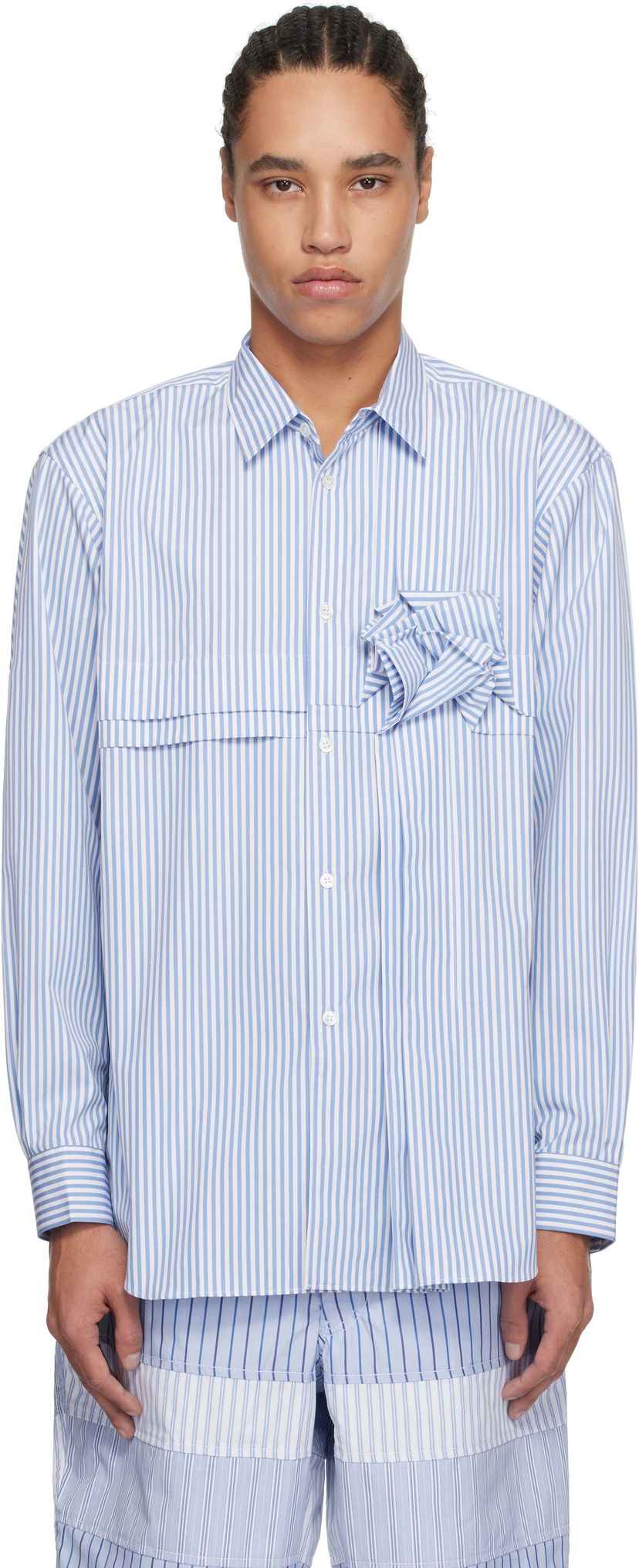 Paita Comme des Garçons Comme des Garçons Yarn Dyed Stripe 3D Roses Shirt Sininen | FO-B039-051