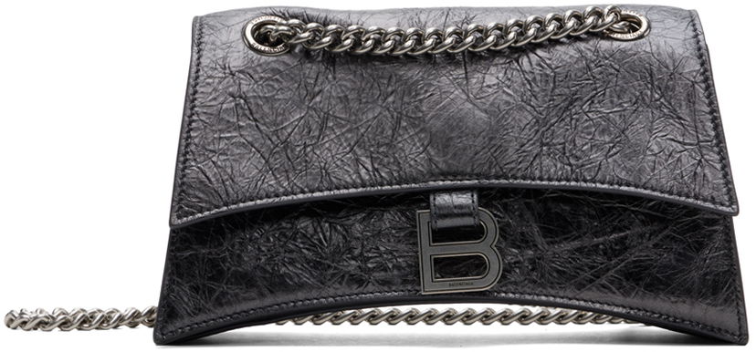 Käsilaukku Balenciaga Gunmetal Crush Small Chain Bag Musta | 716351 2AATG