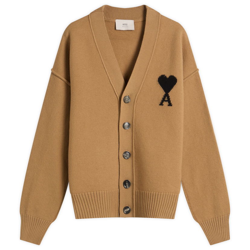 Villapaita AMI Men's Merino Wool Knit ADC Cardigan, Size Large Ruskea | H25UKC367-018-288H25