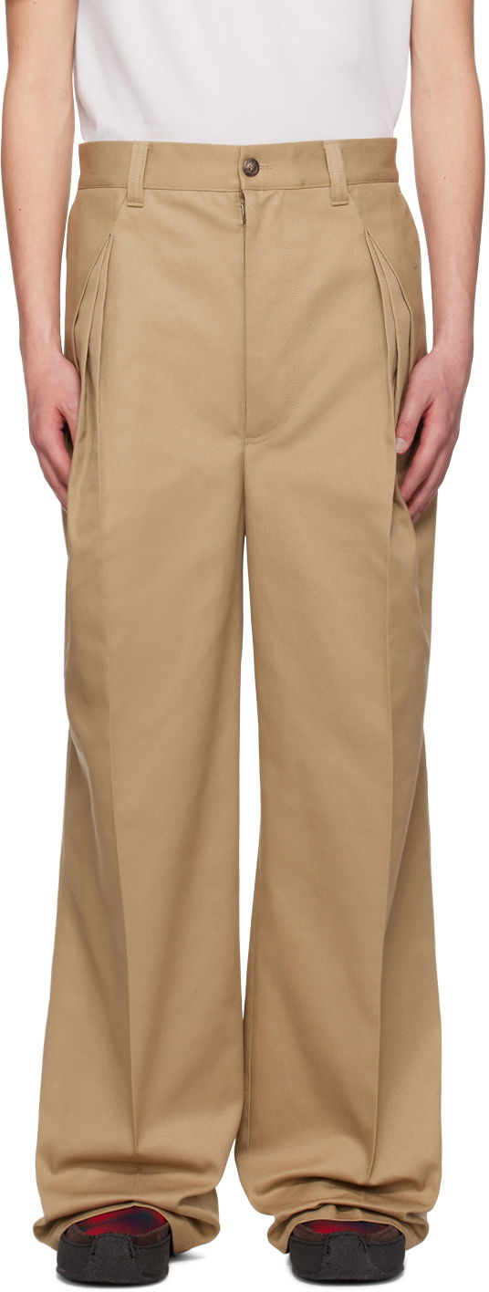 Housut Maison Margiela Knife Pleats Wide Leg Trousers Beige | S67KA0055 S54042