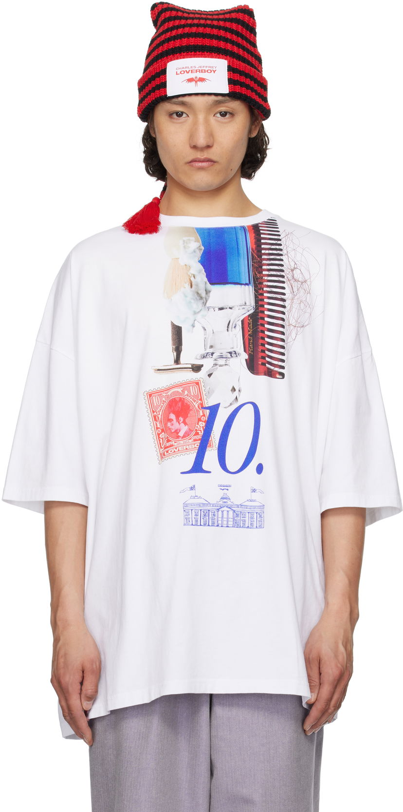 T-paita Charles Jeffrey Loverboy Charles Jeffrey LOVERBOY Oversized '10' Year Graphic T-Shirt Valkoinen | 54100601