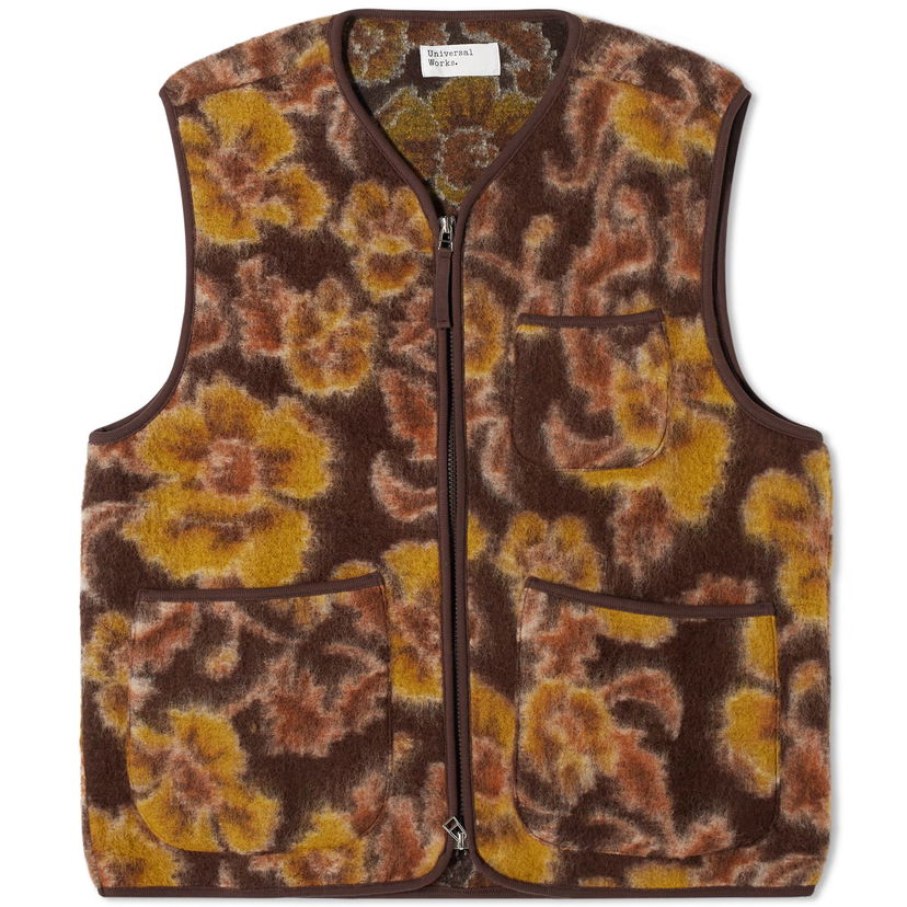 Liivi Universal Works Flower Wool Fleece Gilet, Size X-Large Ruskea | 29413-BRN