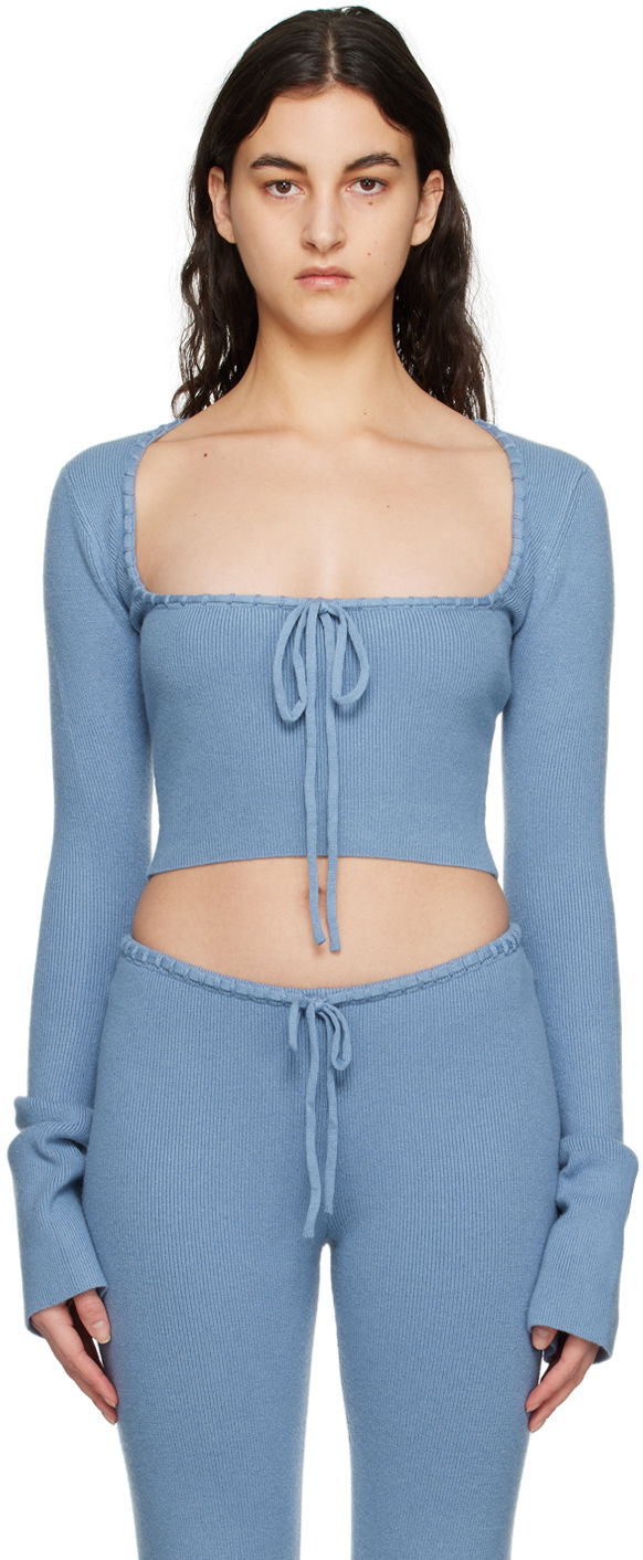 Villapaita GUIZIO Guizio Bow Cropped Knit Sweater Sininen | DGF22K302_BLU