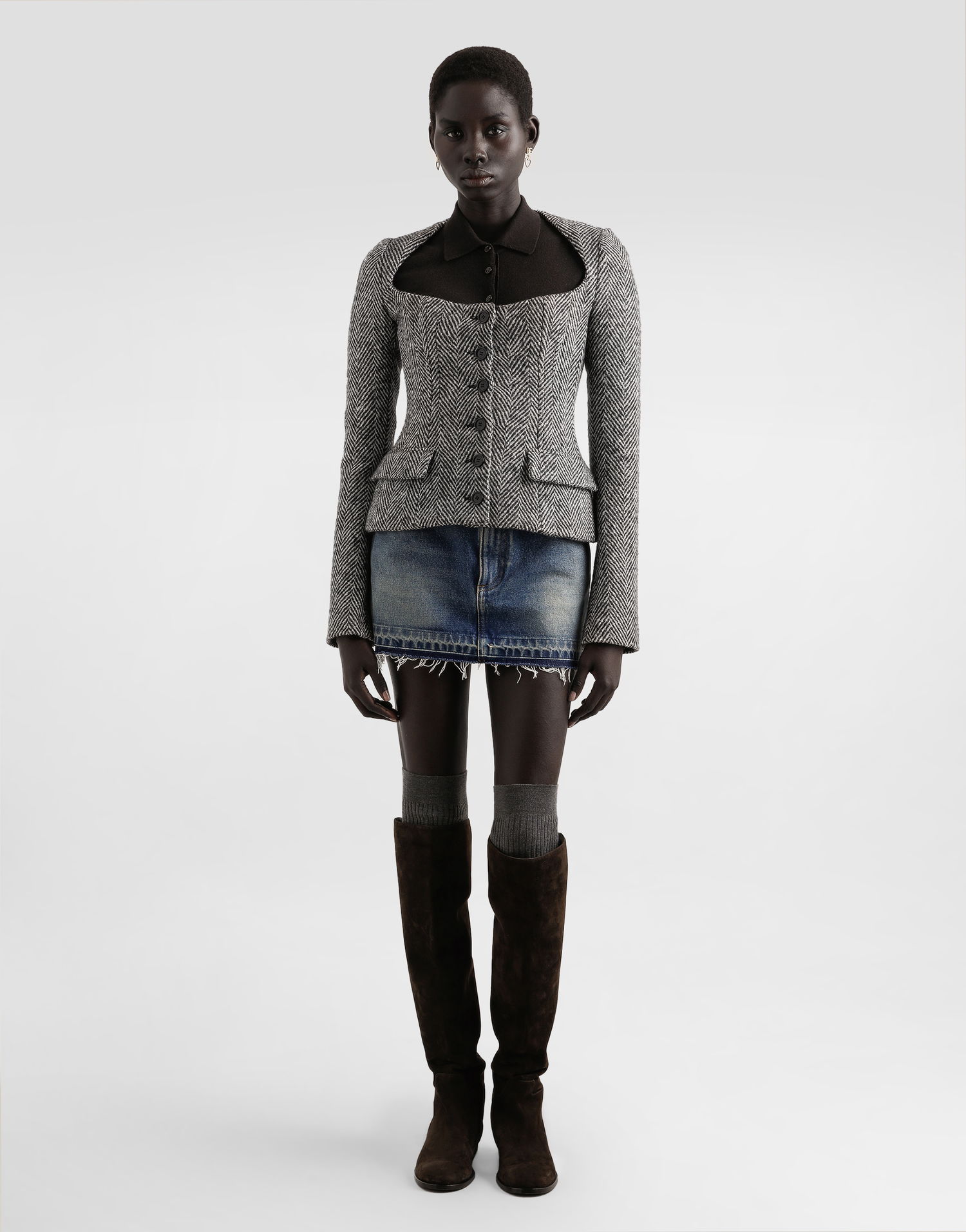 Takki Dolce & Gabbana Dolce & Gabbana Women's Single-Breasted Chevron Wool Jacket Harmaa | F27GBTFC2FUS8030, 1