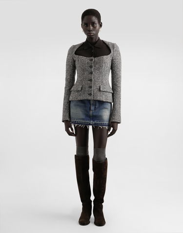 Takki Dolce & Gabbana Dolce & Gabbana Women's Single-Breasted Chevron Wool Jacket Harmaa | F27GBTFC2FUS8030, 1