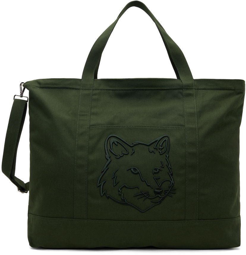 Kangaskassi MAISON KITSUNÉ Fox Head XL Tote Bag Green Vihreä | LW05105WW0107