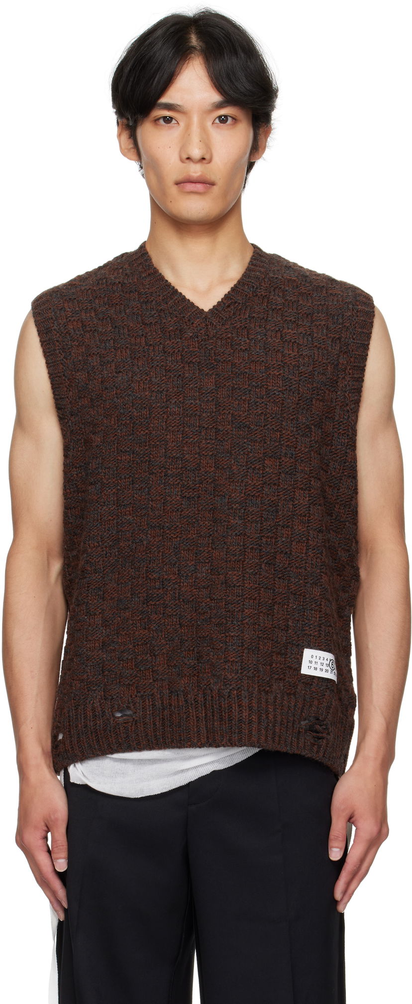 Villapaita Maison Margiela MM6 Maison Margiela V-Neck Sweater Vest Ruskea | SH2FB0026 M13174