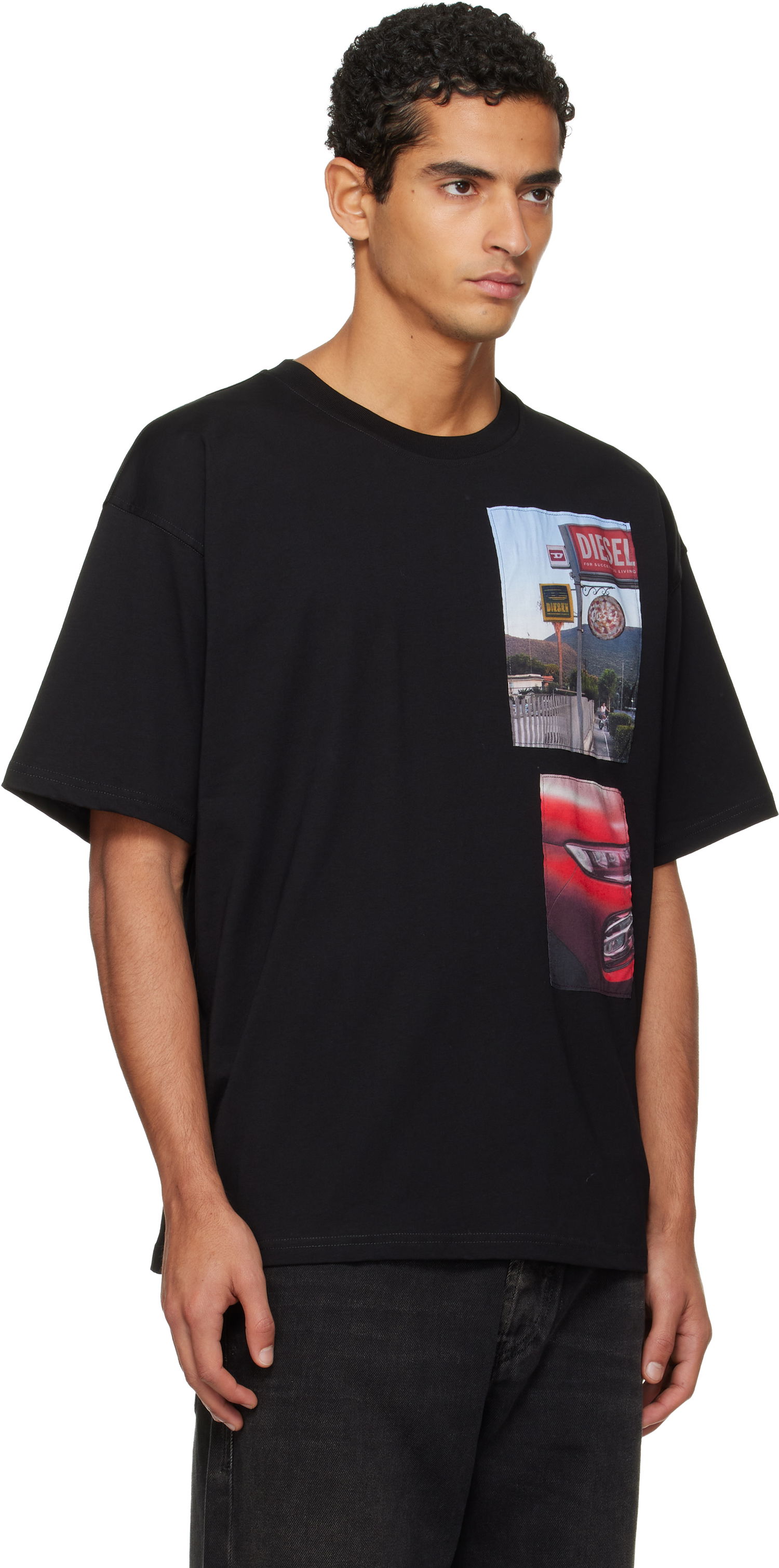T-paita Diesel T-shirt with Roadside Scene and Car Photo Patches Musta | A19467-0PLAT-9XX, 1