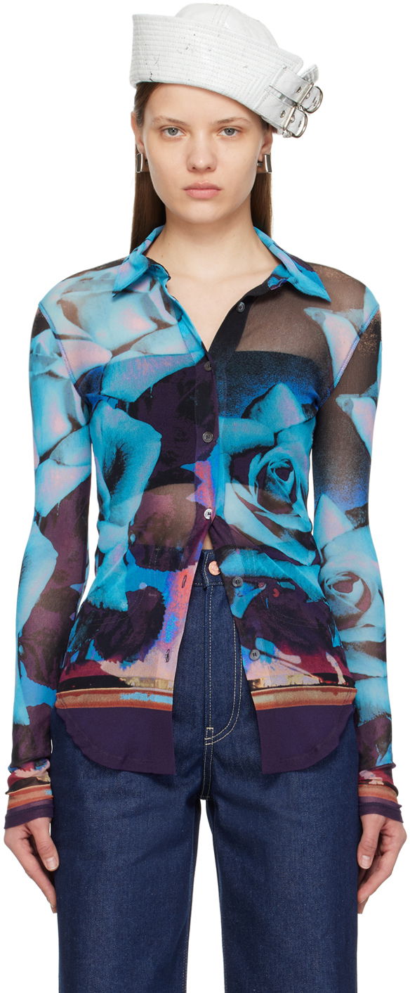 Paita Jean Paul Gaultier Jean Paul Gaultier Roses Print Mesh Shirt Sininen | 24/25-U-CH013-T547-275020