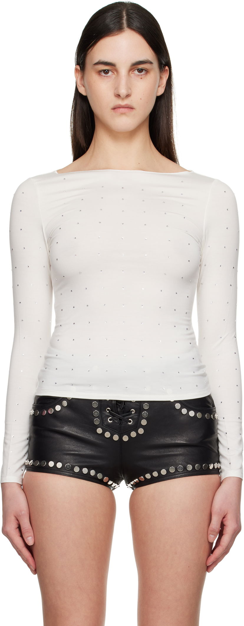 T-paita Miaou Miaou Amelia Crystal-Embellished T-Shirt Valkoinen | 7183TJRPEA
