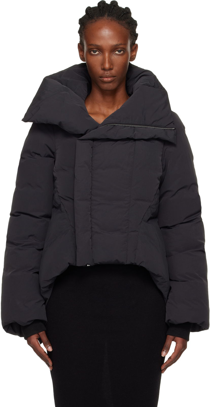 Puffer takki Rick Owens Rick Owens Concordians Naska Duvet Asymmetric Collar Down Jacket Musta | RP02E4746 MTD1