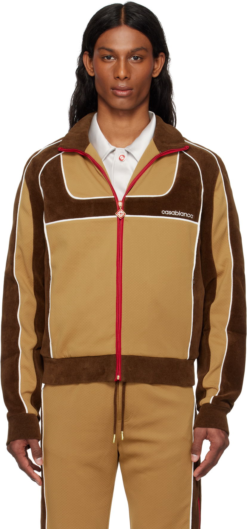 Verryttelypuku Casablanca Casablanca Chenille Panelled Track Jacket Ruskea | MS25-JTP-342-01