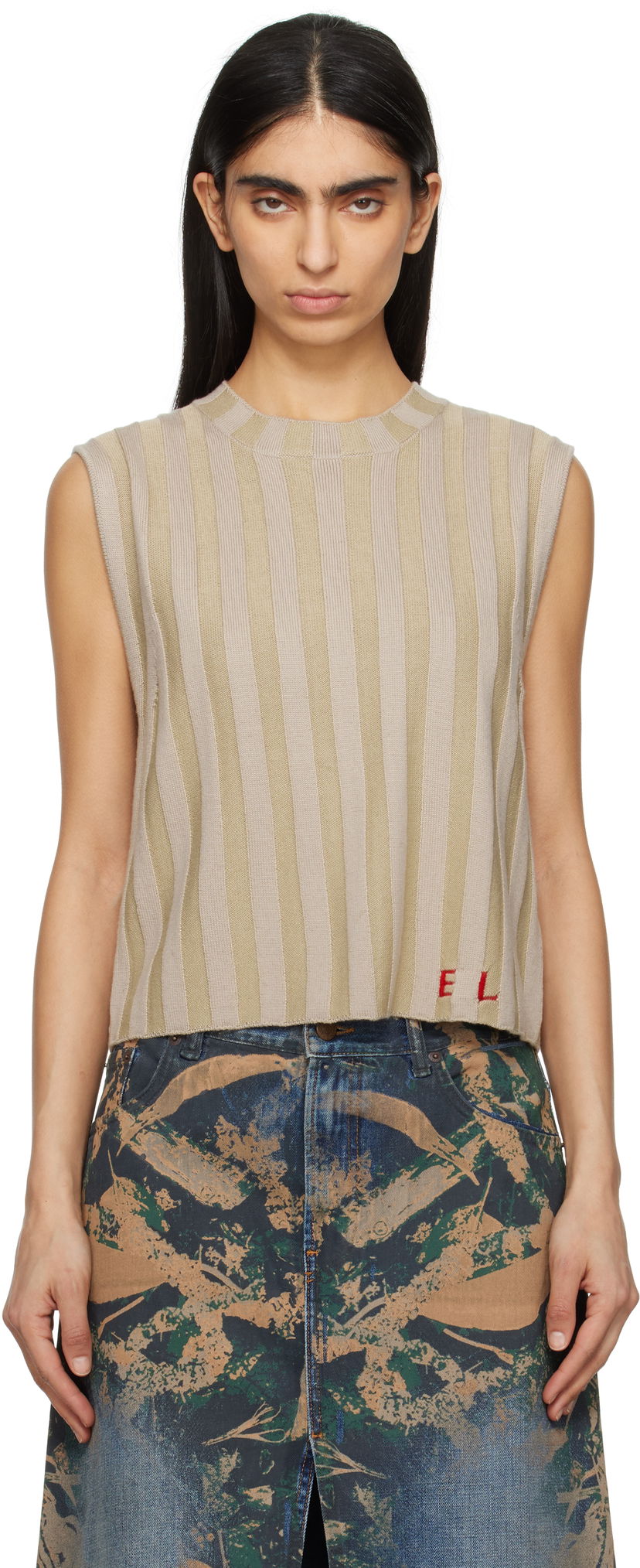 Tankkitoppi Eckhaus Latta Eckhaus Latta Keyboard Sleeveless Knit Top Beige | 8025-EL-PS25-DU -