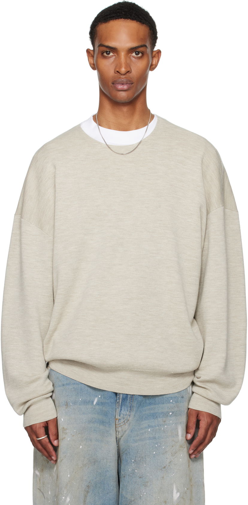 Villapaita Fear of God Fear of God ESSENTIALS Merino Long Sleeve Crewneck Sweater Beige | 192SP256492F