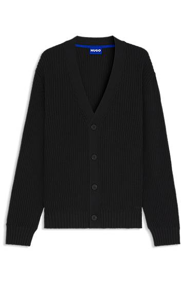 Villapaita BOSS Relaxed Fit Ribbed Cardigan Musta | 50543776
