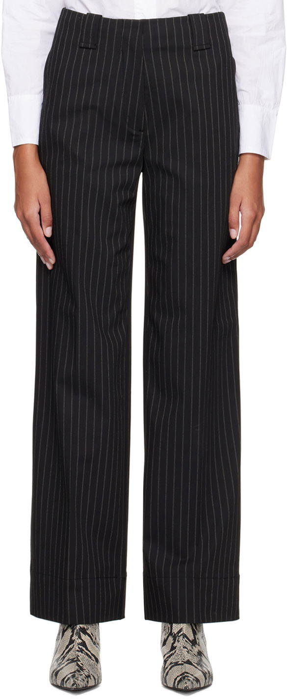 Housut GANNI Striped Wide Leg Trousers Musta | F8232