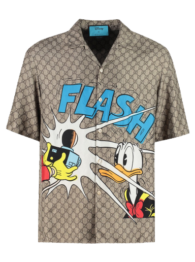 Paita Gucci Disney Donald Duck x Monogram Silk Shirt Beige | 646446ZAGCN2165