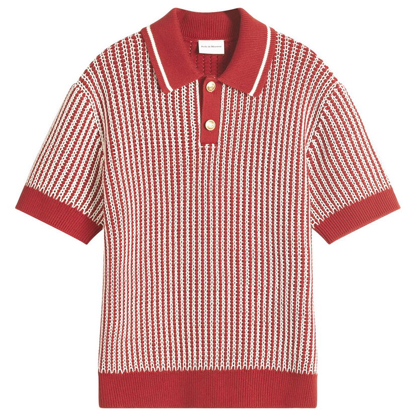 Poolopaita Drôle de Monsieur Striped Knit Polo Shirt Punainen | G-PO167-CO208-BR
