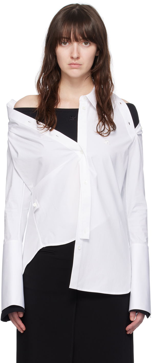 Paita Courrèges Modular Off Shoulder Shirt Valkoinen | 224CCH056CO0121