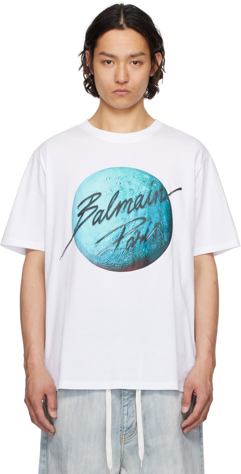 T-paita Balmain Balmain Paris Logo & Planet Graphic T-Shirt Valkoinen | EH0EG010GE80