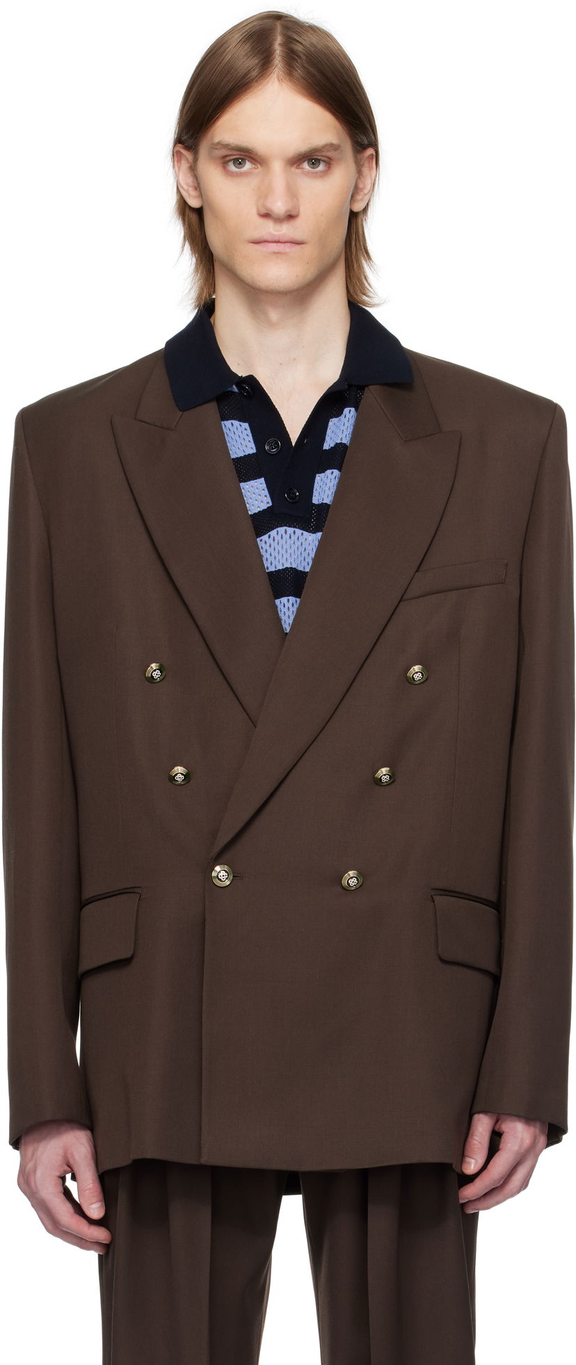 Takki Casablanca Casablanca Wool Double Breasted Blazer Ruskea | MS25-JK-363-01