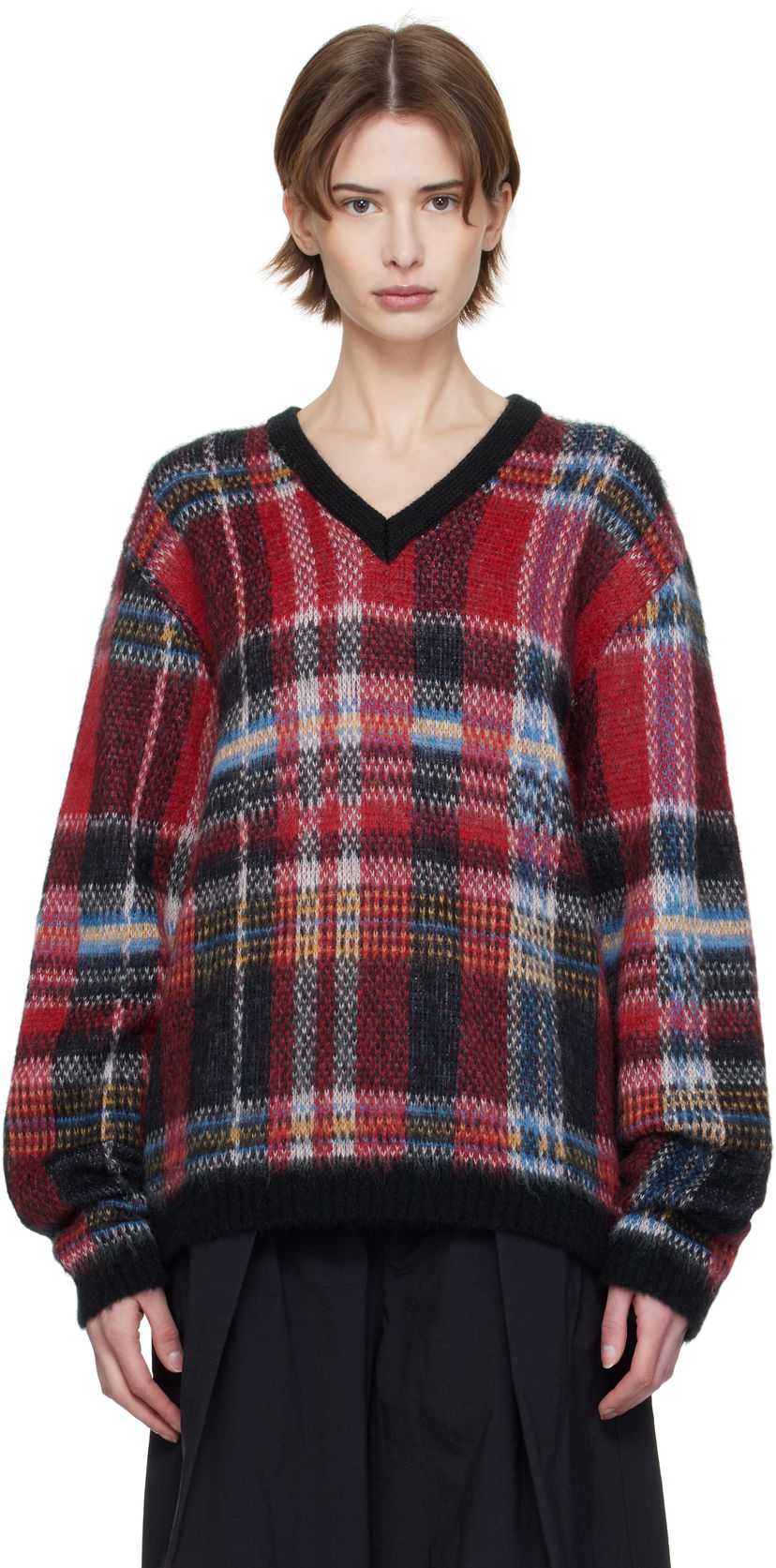 Villapaita YMC YMC Vertigo Tartan V-Neck Sweater Monivärinen | P8XMF