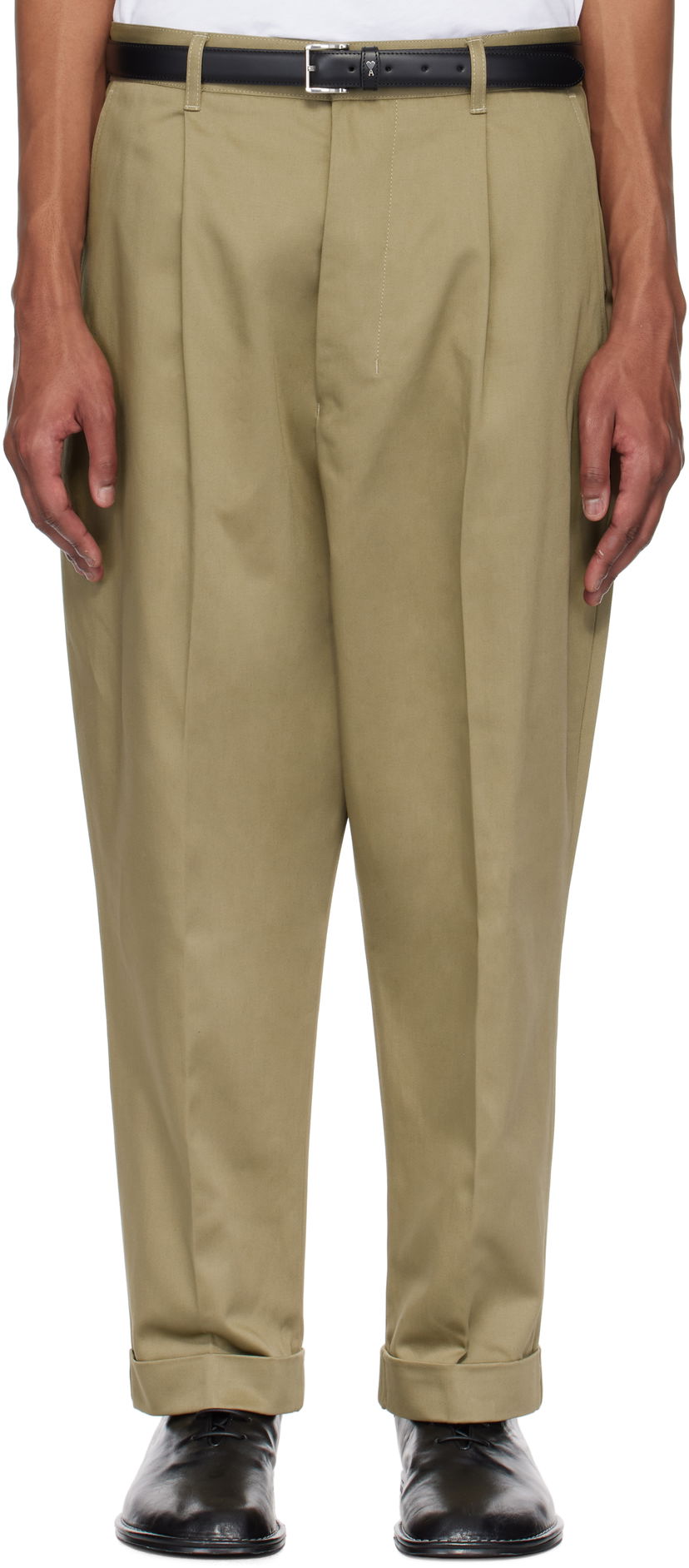 Housut AMI AMI Paris Cotton Carrot Oversized Trousers Beige | HTR121.CO0103