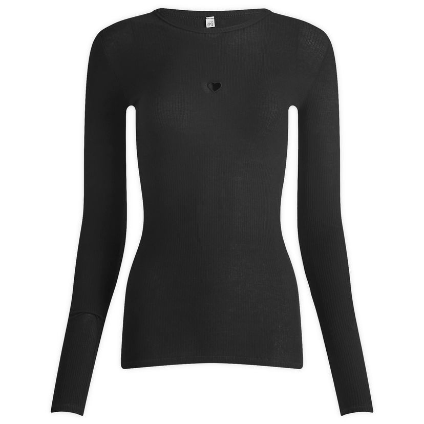 T-paita Baserange Heart Cutout Ribbed Long Sleeve T-Shirt Musta | TOHLS-RB-000-Black