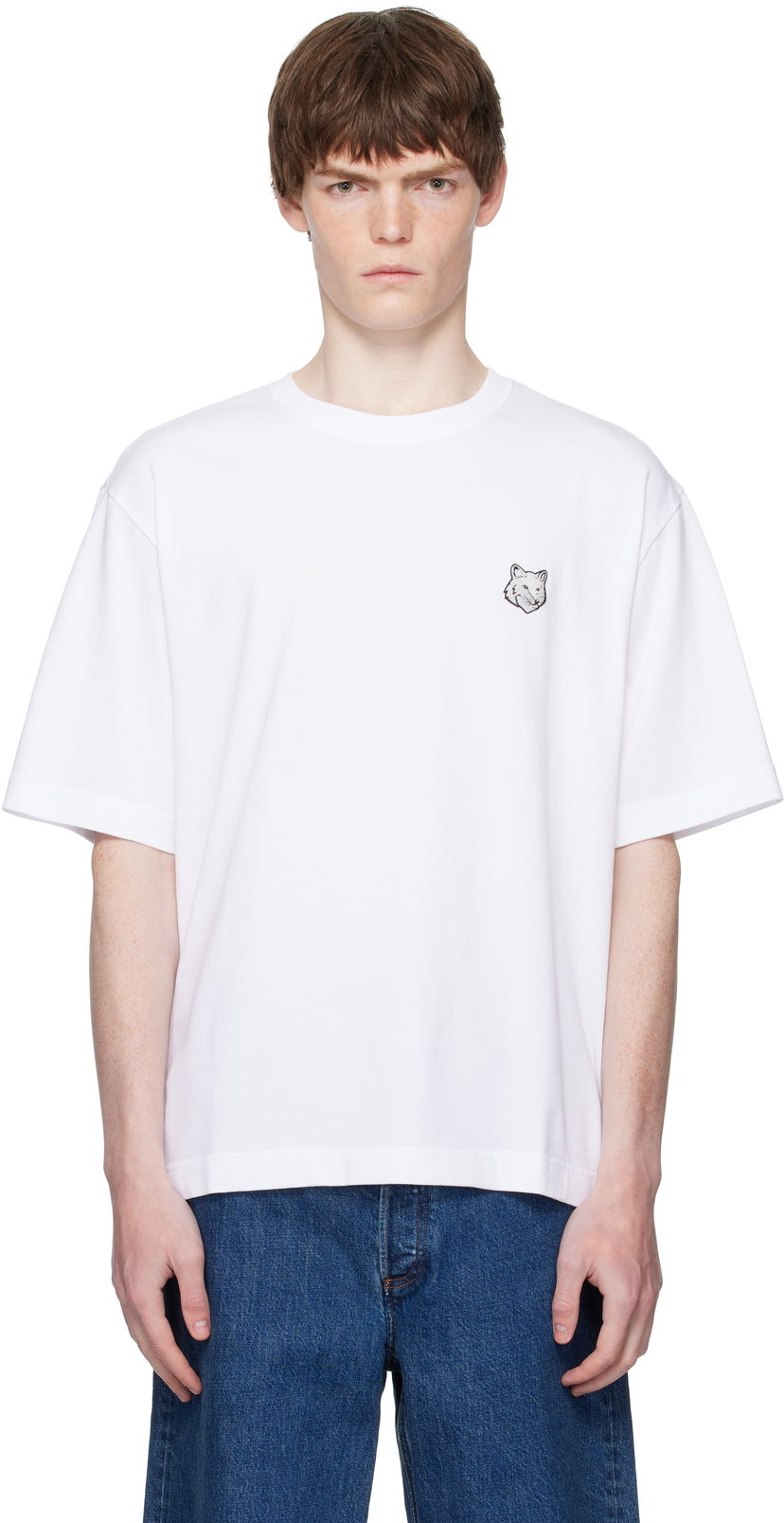 T-paita MAISON KITSUNÉ Maison Kitsuné Fox Head Patch Comfort T-Shirt Valkoinen | PM00109KJ0119
