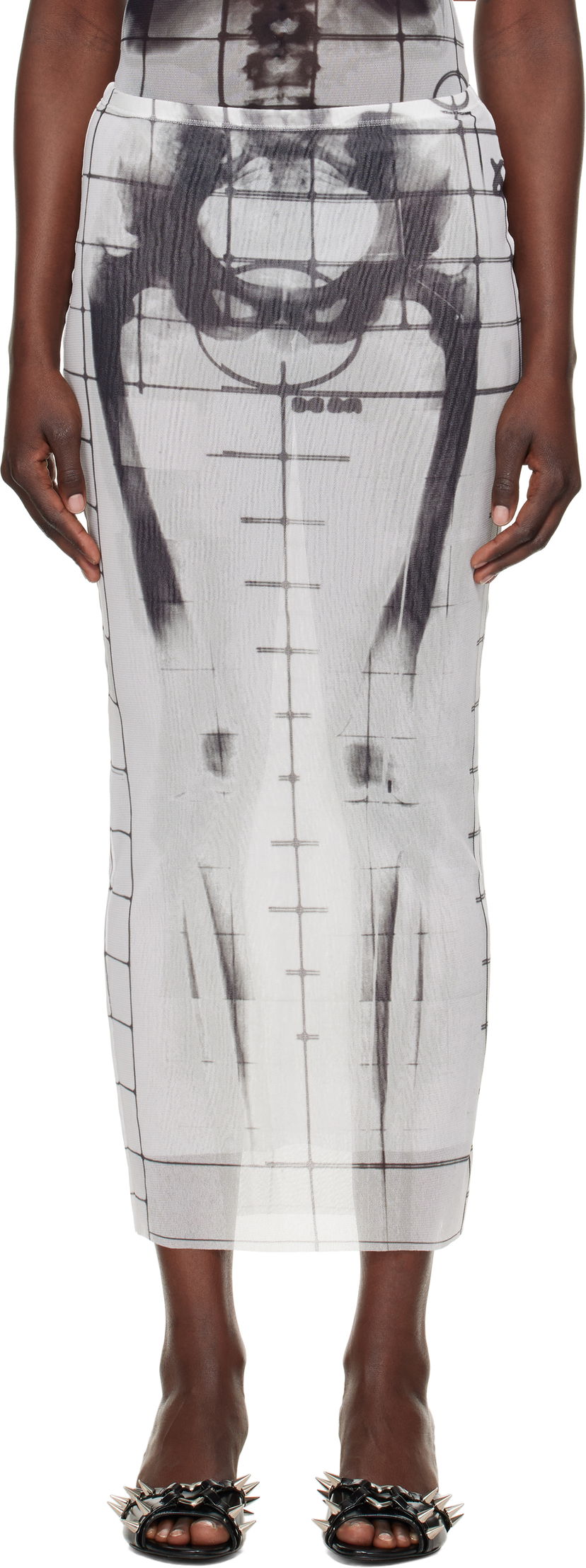 Hame Jean Paul Gaultier Jean Paul Gaultier 'The Squeletor' Mesh Maxi Skirt Valkoinen | 25/33-F-JU144-T580-0100