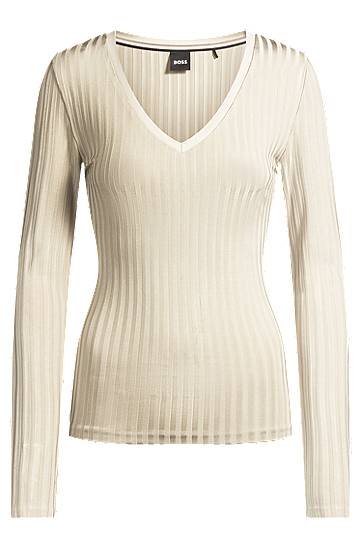 Villapaita BOSS BOSS V-Neck Ribbed Jersey Top Beige | 50532052