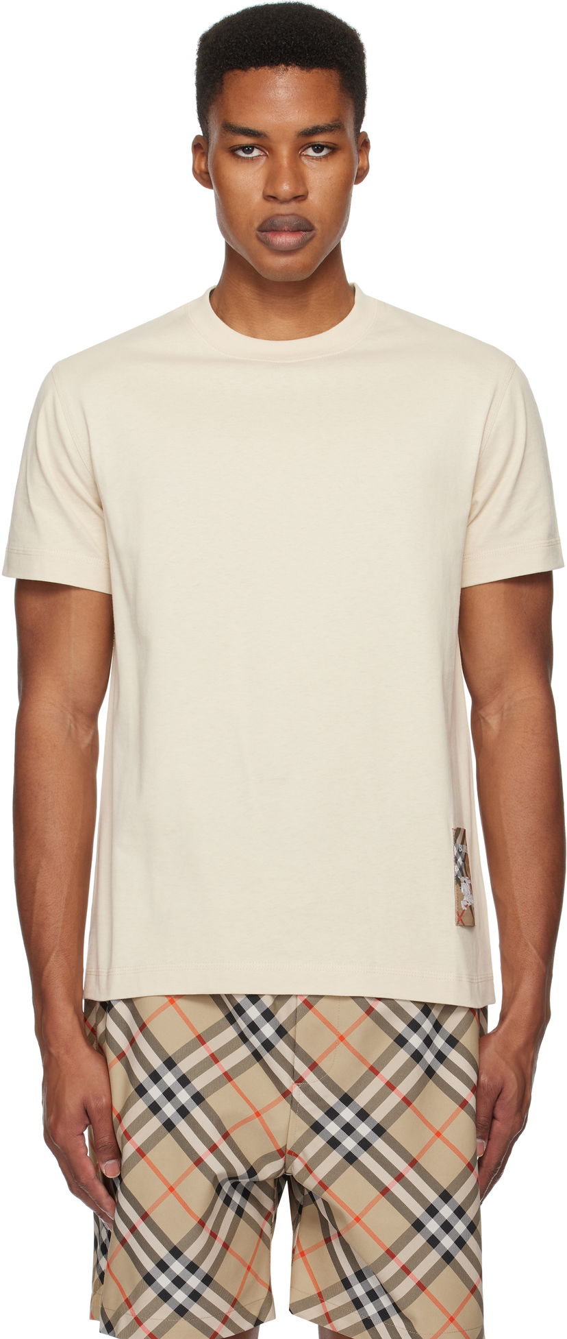 T-paita Burberry Check Label Cotton T-Shirt Beige | 8103508