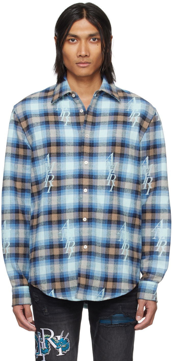 Paita AMIRI Staggered Plaid Shirt Sininen | PS24MSL004