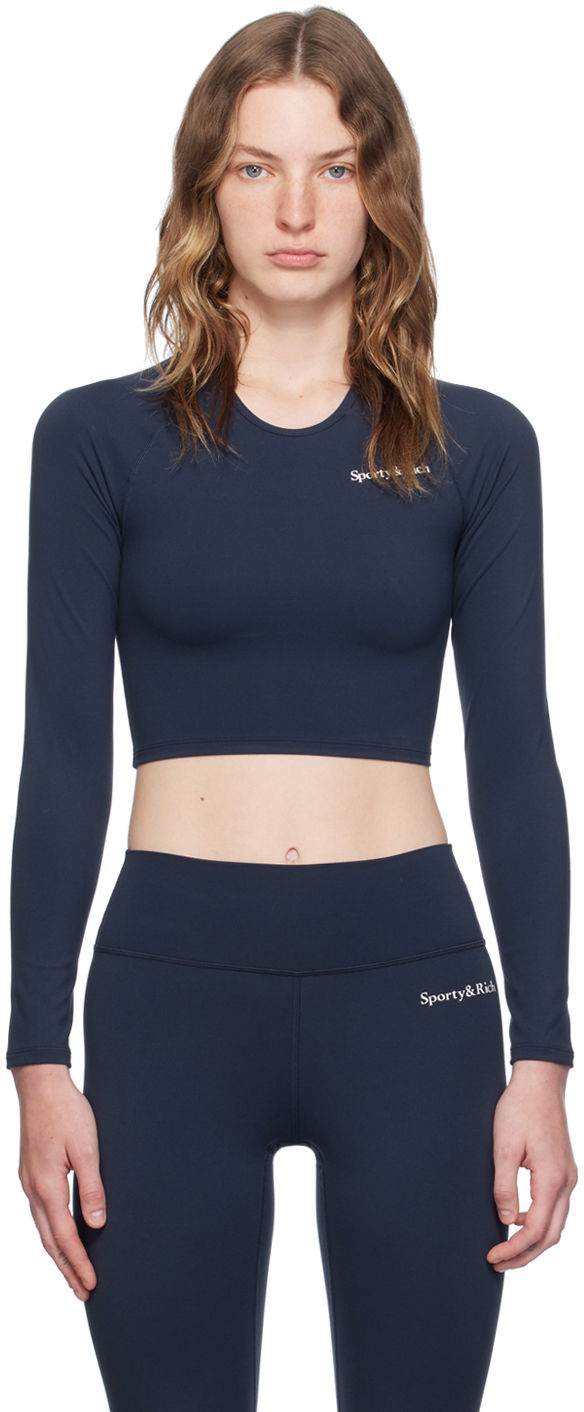 T-paita Sporty & Rich Navy Printed Logo Top Tummansininen | TO036S403SN