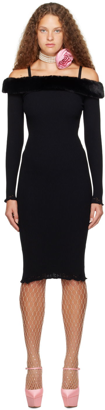 Mekko Blumarine Blumarine Faux-Fur Trim Midi Dress Musta | A322A384B